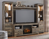 Bay Furniture Gallery - Ashley Furniture - Trinell 4-Piece Entertainment Center with Electric Fireplace - 4-Piece Entertainment Center with Electric Fireplace / Brown - W446W8
